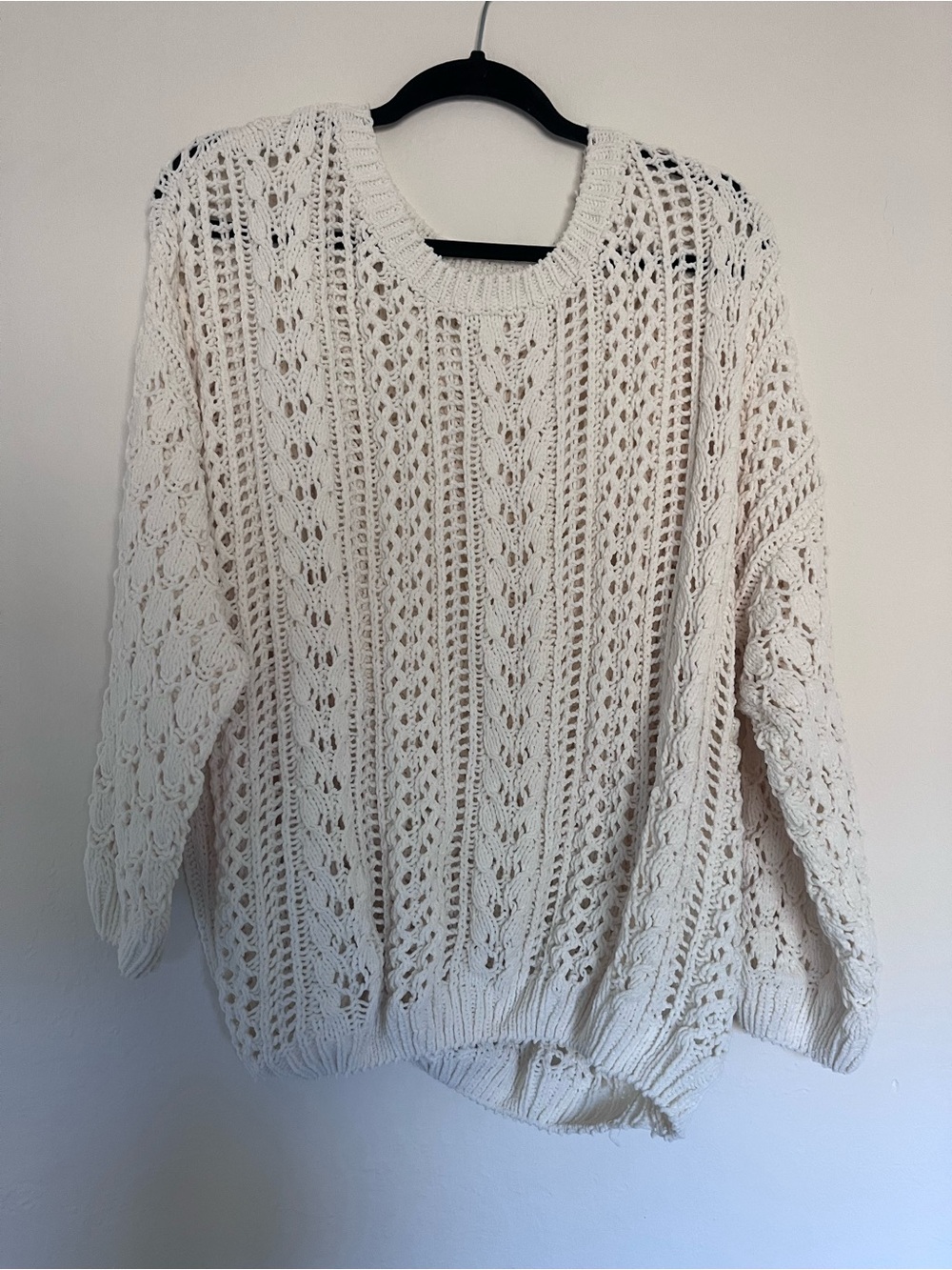 Umgee Cream Open-Knit Scoop Neck Sweater